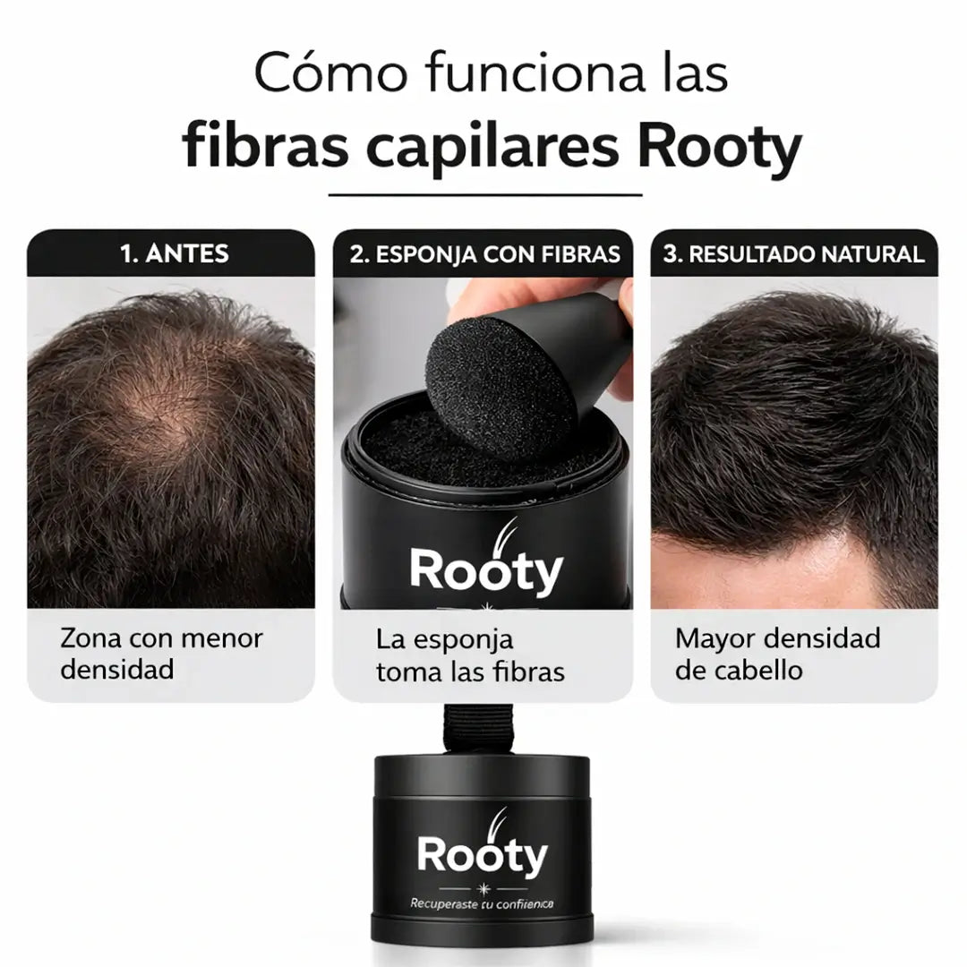 Fibras Capilares Rooty® – Solución rápida para canas y zonas con poco cabello