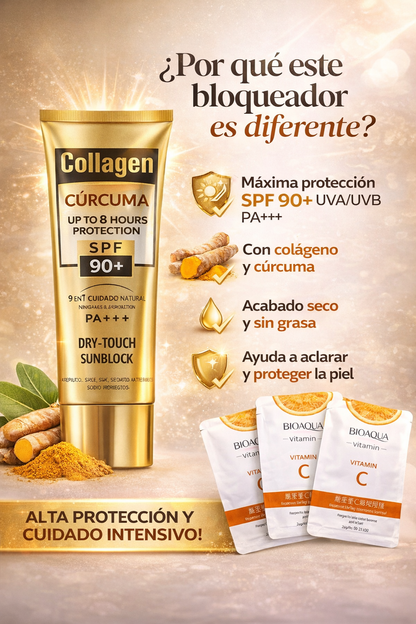 PROTECTOR SOLAR SPF +90  PREMIUM  CON CÚRCUMA Y COLÁGENO Y VITAMINA C