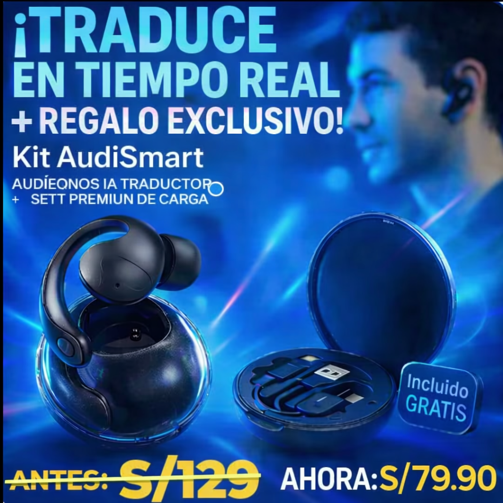 Kit AudiSmart® - Audífonos traductor con IA + Sett Carga Rapida