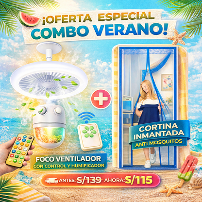 FOCO VENTILADOR CON CONTROL + CORTINA INMANTADA ANTI MOSQUITOS