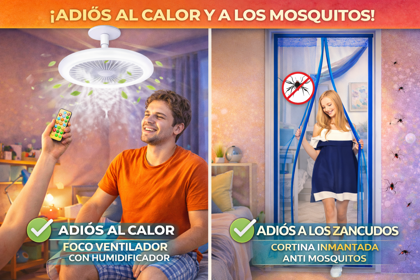 FOCO VENTILADOR CON CONTROL + CORTINA INMANTADA ANTI MOSQUITOS