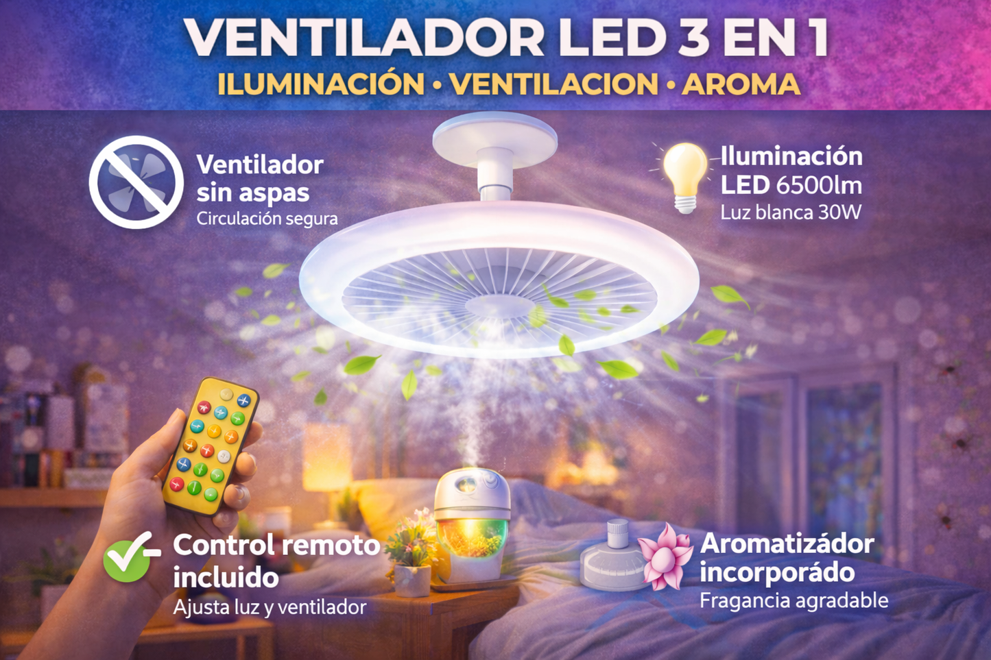 FOCO VENTILADOR CON CONTROL + CORTINA INMANTADA ANTI MOSQUITOS